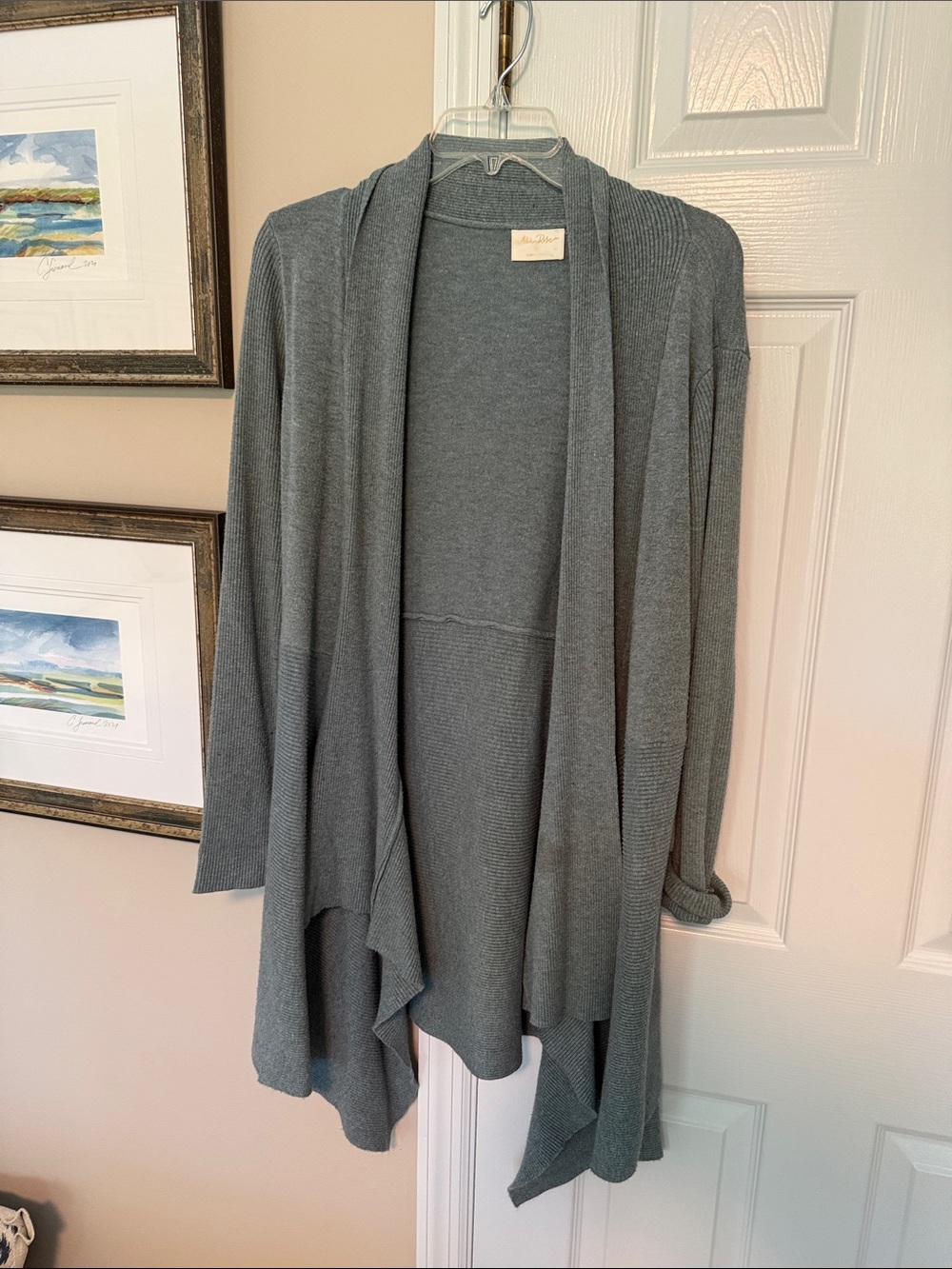 Eileen Fisher Slate Gray Open-Front Draped Cardigan